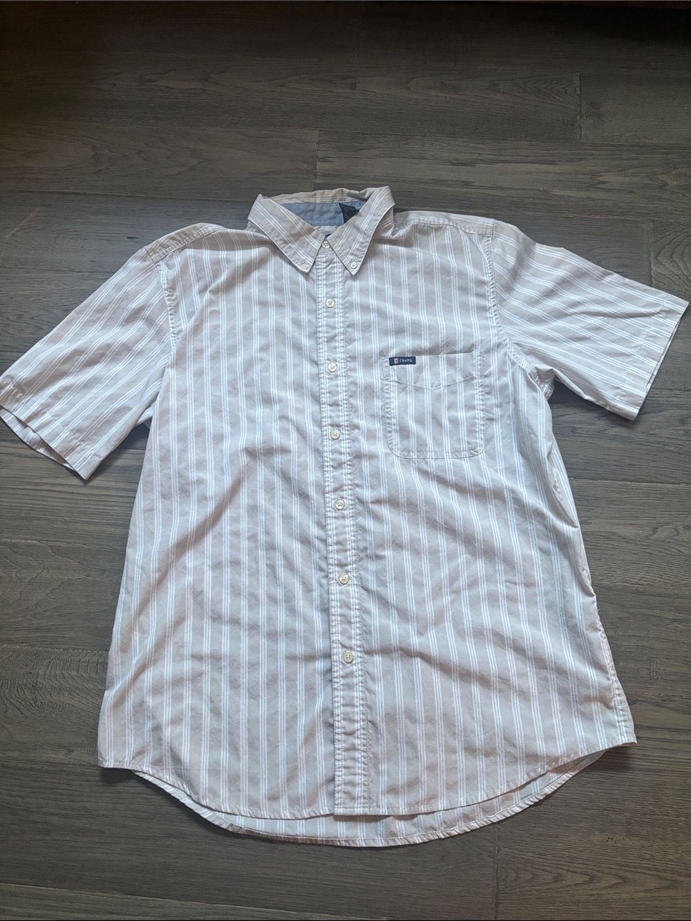 CHAPS | Tan White Striped Short Sleeve Button Down Shirt Casual Summer Large